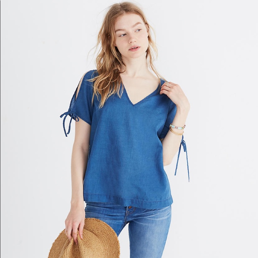 Madewell Indigo Tie-Sleeve Top